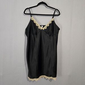 Gilligan & O'Malley Womens‎ Black V-Cut Lace Mini Slip Dress Size L Whimsigoth